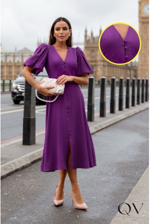 VESTIDO MIDI ALFAIATARIA COM BOTÕES ROXO - LUZIA FAZZOLLI