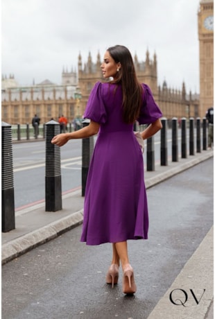 VESTIDO MIDI ALFAIATARIA COM BOTÕES ROXO - LUZIA FAZZOLLI