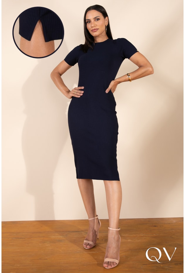 VESTIDO MIDI AZUL MARINHO - LEKAZIS