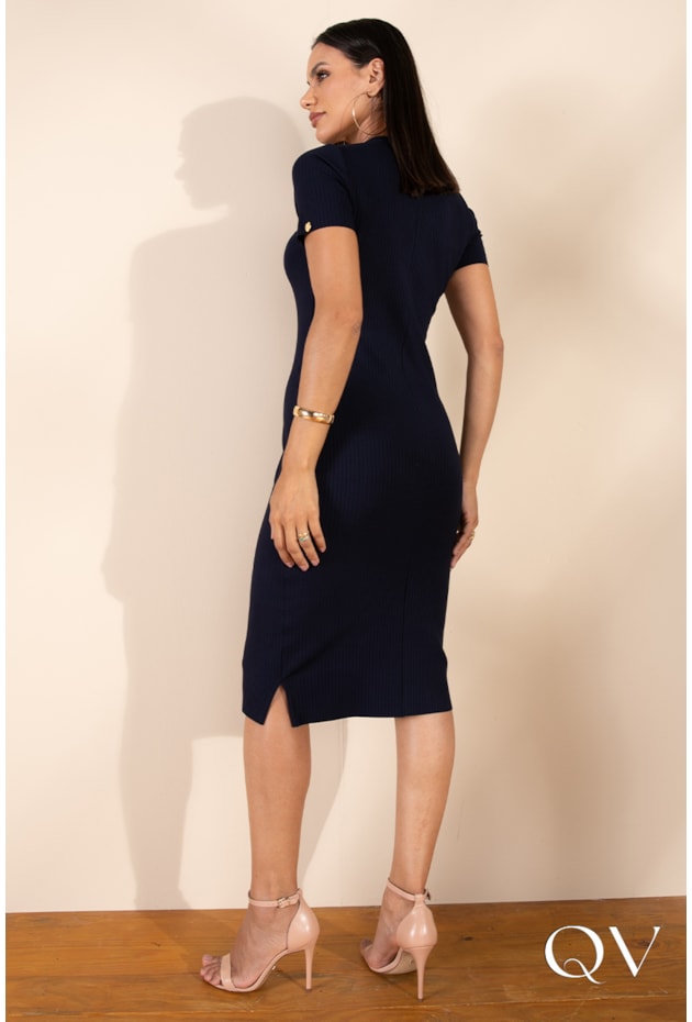 VESTIDO MIDI AZUL MARINHO - LEKAZIS