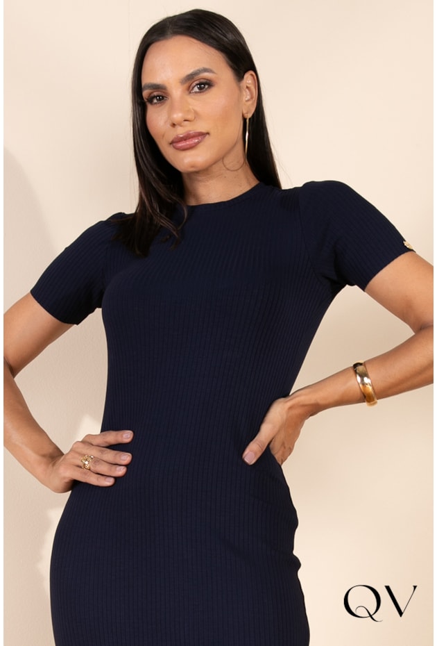 VESTIDO MIDI AZUL MARINHO - LEKAZIS