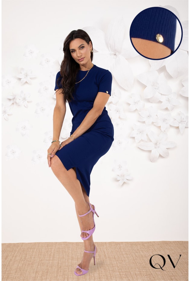 VESTIDO MIDI CANELADO MARINHO - LEKAZIS VESTIDO MIDI CANELADO MARINHO - LEKAZIS