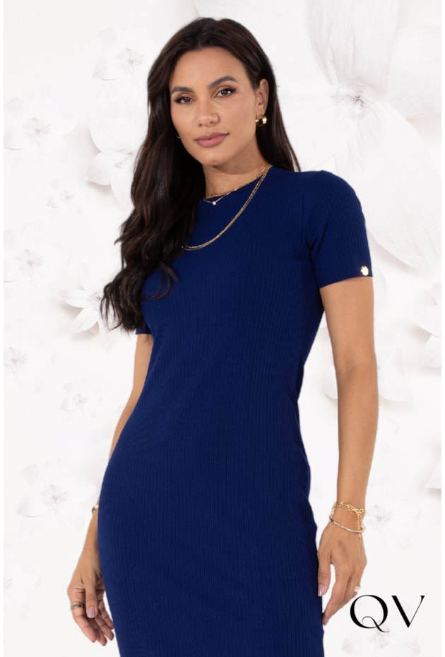 VESTIDO MIDI CANELADO MARINHO - LEKAZIS VESTIDO MIDI CANELADO MARINHO - LEKAZIS
