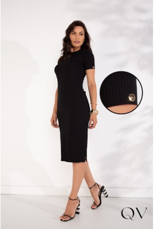 VESTIDO MIDI CANELADO PRETO - LEKAZIS