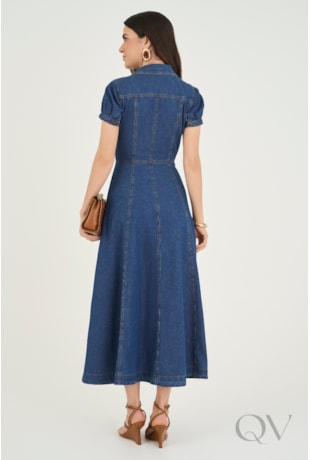 VESTIDO MIDI CHEMISE EM JEANS COM BOLSOS - VIA TOLENTINO