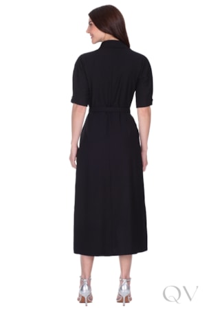 VESTIDO MIDI CHEMISE EM TECIDO PLANO COM CINTO PRETO - HAPUK