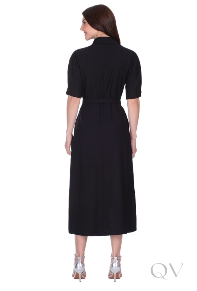 VESTIDO MIDI CHEMISE EM TECIDO PLANO COM CINTO PRETO - HAPUK