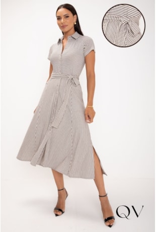 VESTIDO MIDI CHEMISE EM VISCOLYCRA LISTRADO OFF - LEKAZIS