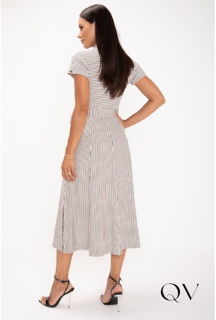 VESTIDO MIDI CHEMISE EM VISCOLYCRA LISTRADO OFF - LEKAZIS
