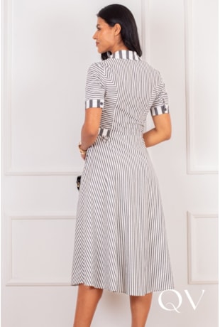 VESTIDO MIDI CHEMISE LISTRADO EM ALGODÃO PRETO - PURO SHARMY VESTIDO MIDI CHEMISE LISTRADO EM ALGODÃO PRETO - PURO SHARMY