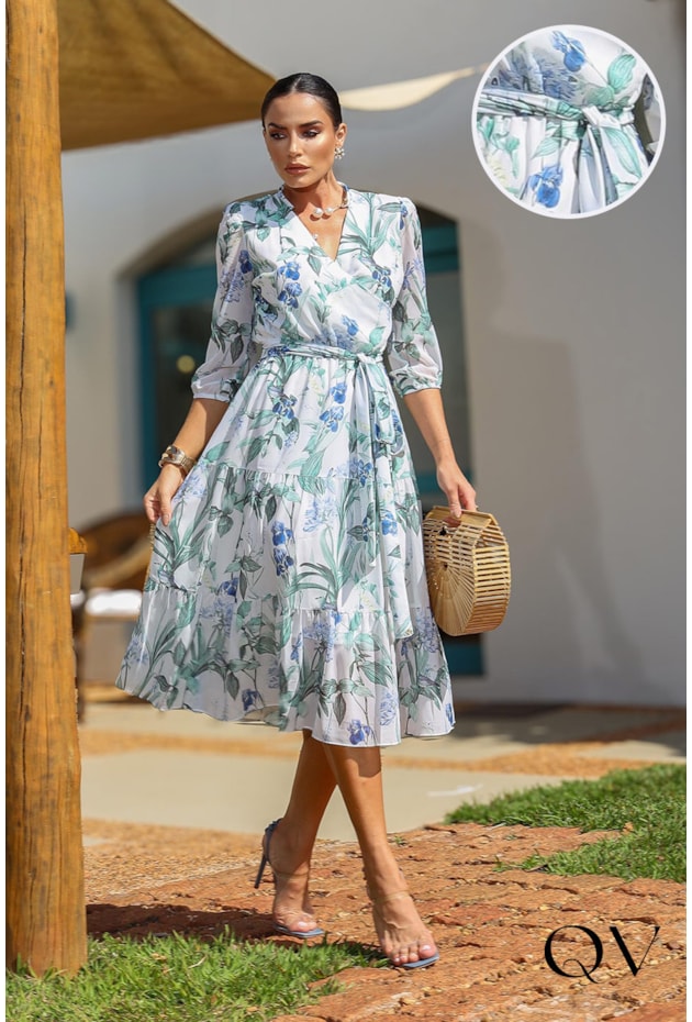 VESTIDO MIDI CHIFFON DE SEDA FLORAL - JANY PIM