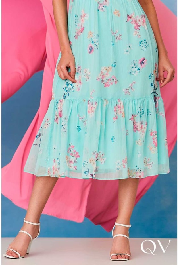 VESTIDO MIDI CHIFFON DECOTE CORAÇÃO FLORAL - LUZIA FAZZOLLI