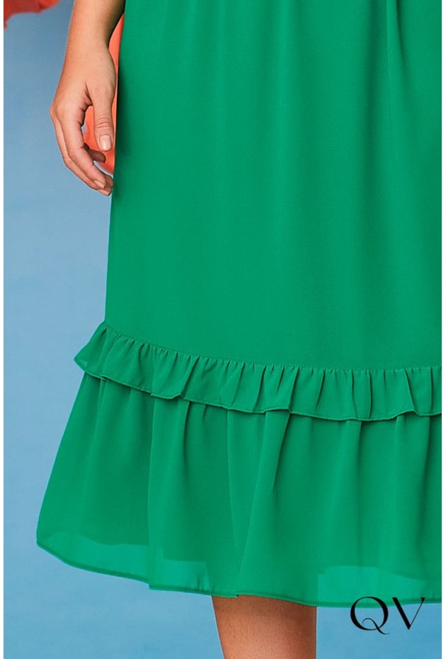 VESTIDO MIDI CHIFFON DECOTE V COM LASTEX VERDE - LUZIA FAZZOLLI