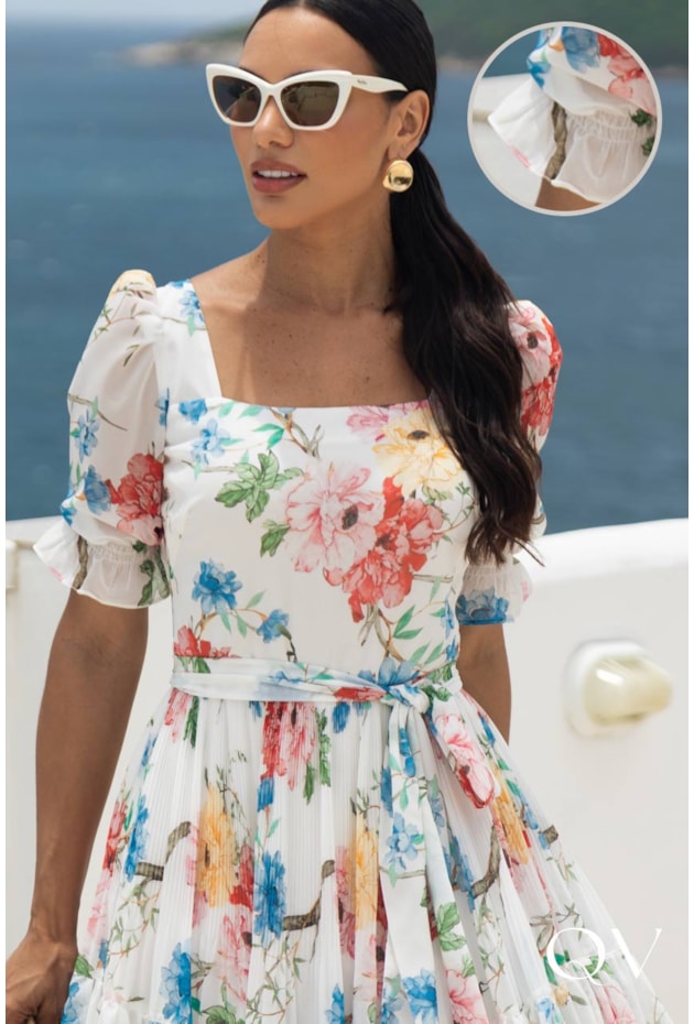 VESTIDO MIDI CHIFFON ESTAMPADO OFF WHITE - JANY PIM VESTIDO MIDI CHIFFON ESTAMPADO OFF WHITE - JANY PIM