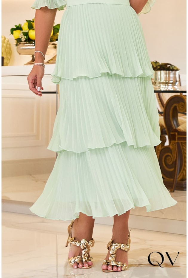 VESTIDO MIDI CHIFFON PLISSADO VERDE - LUZIA FAZZOLLI VESTIDO MIDI CHIFFON PLISSADO VERDE - LUZIA FAZZOLLI