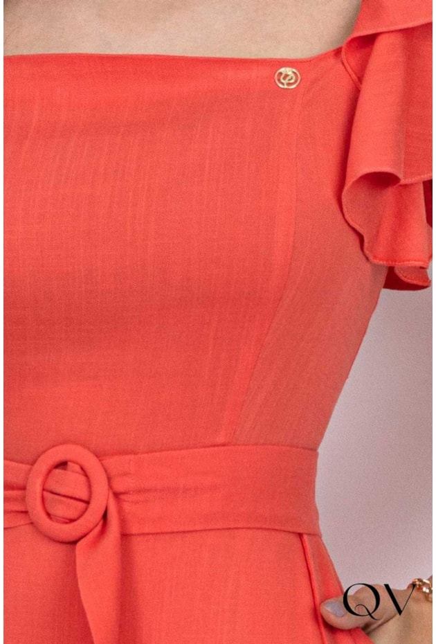VESTIDO MIDI COM BABADOS LARANJA - VIA TOLENTINO VESTIDO MIDI COM BABADOS LARANJA - VIA TOLENTINO
