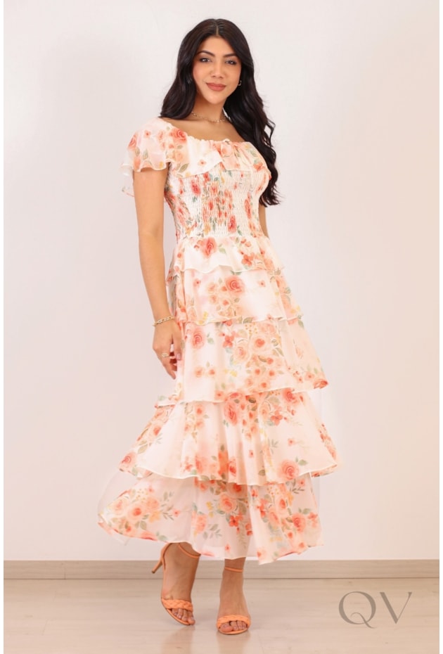 VESTIDO MIDI COM ESTAMPA FLORAL EM CREPE - PURO SHARMY