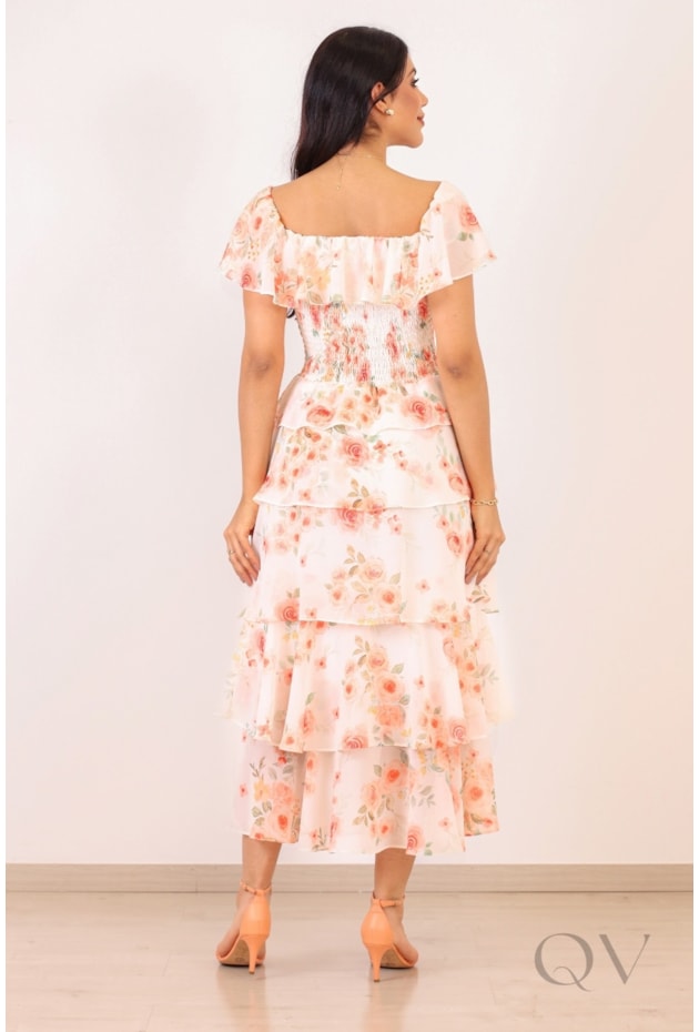 VESTIDO MIDI COM ESTAMPA FLORAL EM CREPE - PURO SHARMY