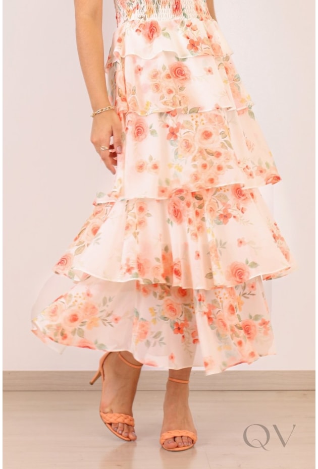 VESTIDO MIDI COM ESTAMPA FLORAL EM CREPE - PURO SHARMY