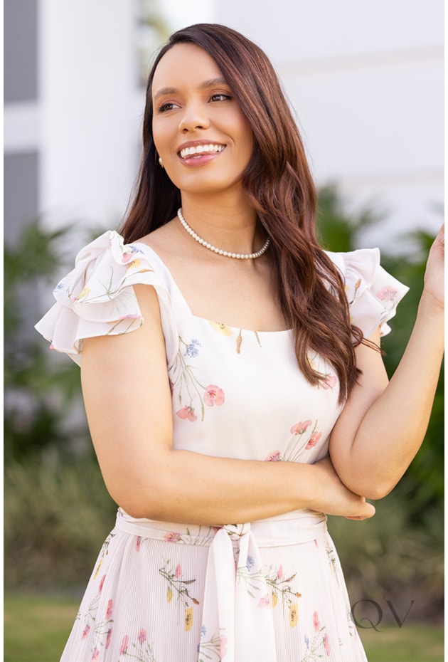 VESTIDO MIDI COM FAIXA EM MUSSELINE FLORAL - JANY PIM