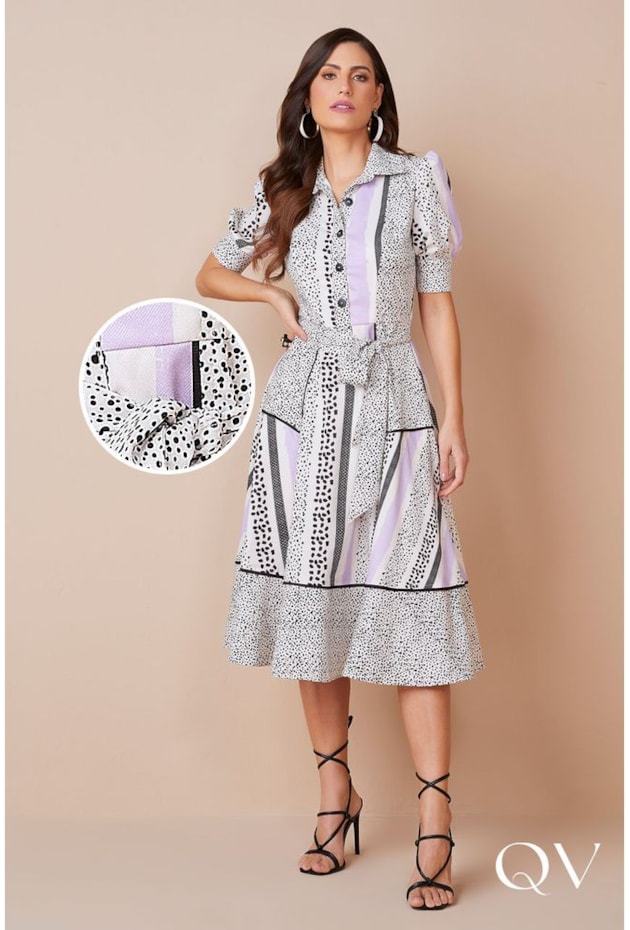 VESTIDO MIDI COM FAIXA ESTAMPADO - TITANIUM JEANS VESTIDO MIDI COM FAIXA ESTAMPADO - TITANIUM JEANS