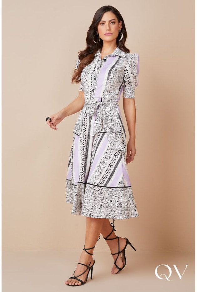 VESTIDO MIDI COM FAIXA ESTAMPADO - TITANIUM JEANS VESTIDO MIDI COM FAIXA ESTAMPADO - TITANIUM JEANS