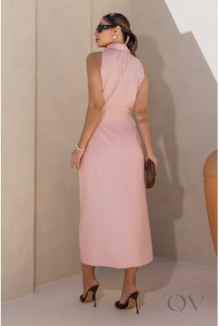 VESTIDO MIDI COM FENDA EM LINHO ROSE - LUZIA FAZZOLLI