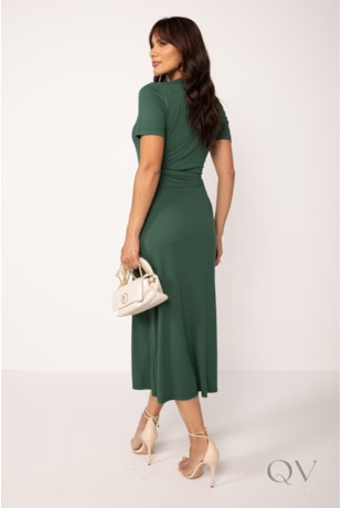 VESTIDO MIDI COM FENDA EM VISCOLYCRA VERDE - LEKAZIS