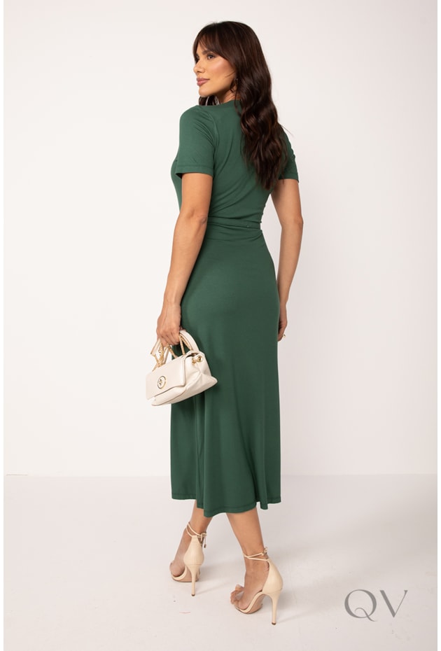 VESTIDO MIDI COM FENDA EM VISCOLYCRA VERDE - LEKAZIS