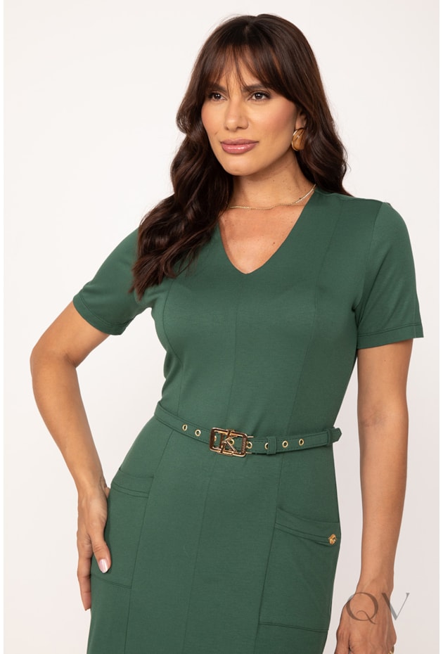 VESTIDO MIDI COM FENDA EM VISCOLYCRA VERDE - LEKAZIS