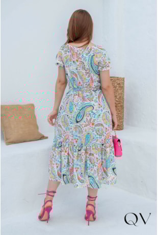 VESTIDO MIDI CREPE ESTAMPA AZUL - VALENTINA SIRRAH