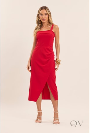 VESTIDO MIDI DE ALÇA EM PLANO ALFAIATARIA VERMELHO - DOCE TRAMA