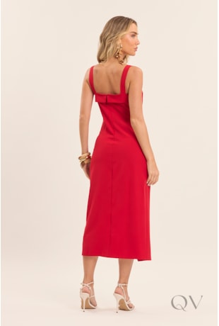 VESTIDO MIDI DE ALÇA EM PLANO ALFAIATARIA VERMELHO - DOCE TRAMA