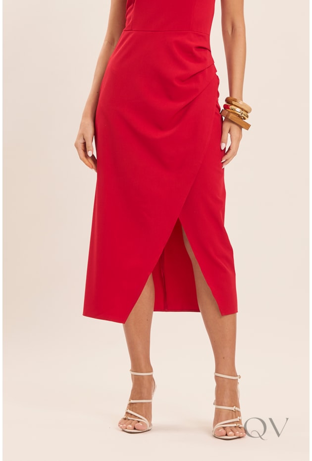 VESTIDO MIDI DE ALÇA EM PLANO ALFAIATARIA VERMELHO - DOCE TRAMA