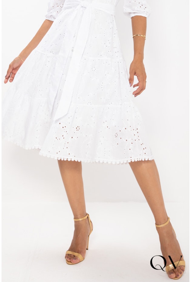 VESTIDO MIDI DE LAISE BORDADO BRANCO - LEKAZIS