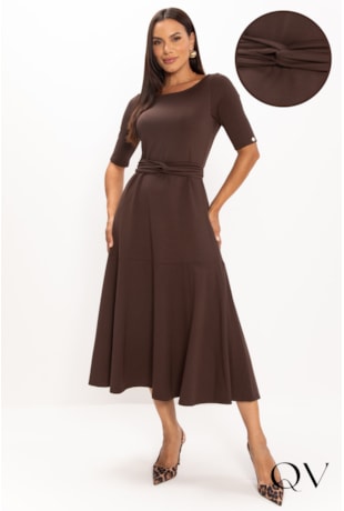VESTIDO MIDI DE MALHA MOLETINHO MARROM - LEKAZIS