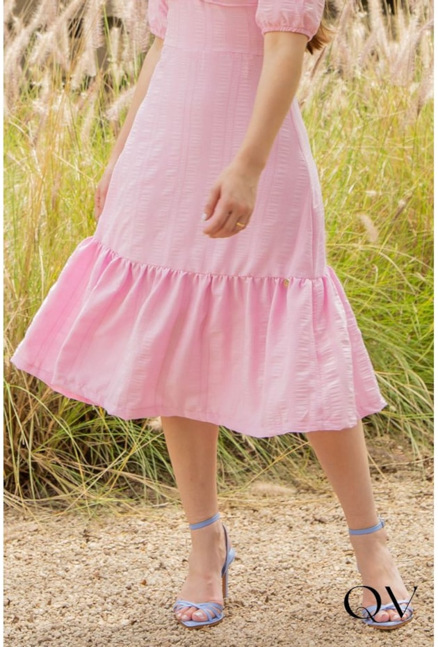 VESTIDO MIDI DETALHE DE GUIPPIR ROSA - VALENTINA SIRRAH VESTIDO MIDI DETALHE DE GUIPPIR ROSA - VALENTINA SIRRAH