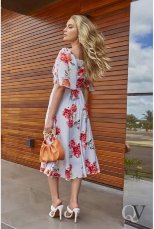 VESTIDO MIDI ELÁSTICO NO BUSTO MANGA RAGLÃN AZUL - JANY PIM
