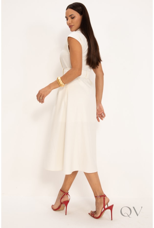 VESTIDO MIDI EM ALFAIATARIA AMARELO MANTEIGA - LEKAZIS