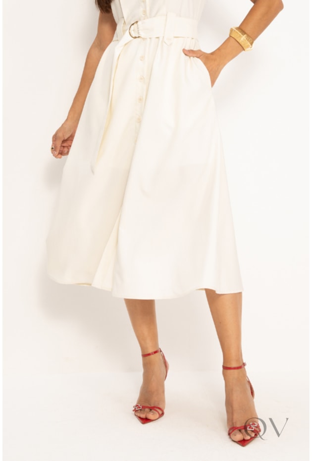 VESTIDO MIDI EM ALFAIATARIA AMARELO MANTEIGA - LEKAZIS