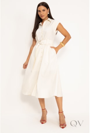 VESTIDO MIDI EM ALFAIATARIA AMARELO MANTEIGA - LEKAZIS