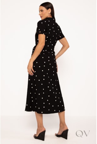 VESTIDO MIDI EM ALFAIATARIA BORDADO PRETO - LEKAZIS