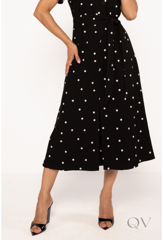 VESTIDO MIDI EM ALFAIATARIA BORDADO PRETO - LEKAZIS