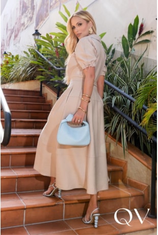 VESTIDO MIDI EM ALFAIATARIA COM CINTO BEGE - LUZIA FAZZOLLI