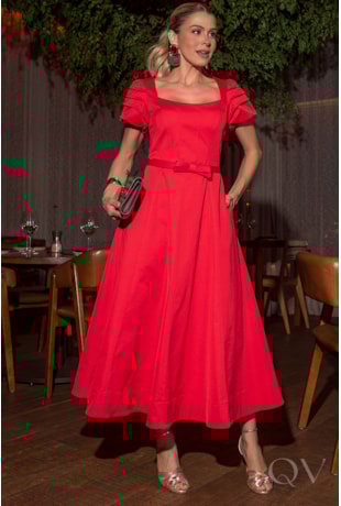 VESTIDO MIDI EM ALFAIATARIA COM NESGAS VERMELHO - LUZIA FAZZOLLI VESTIDO MIDI EM ALFAIATARIA COM NESGAS VERMELHO - LUZIA FAZZOLLI
