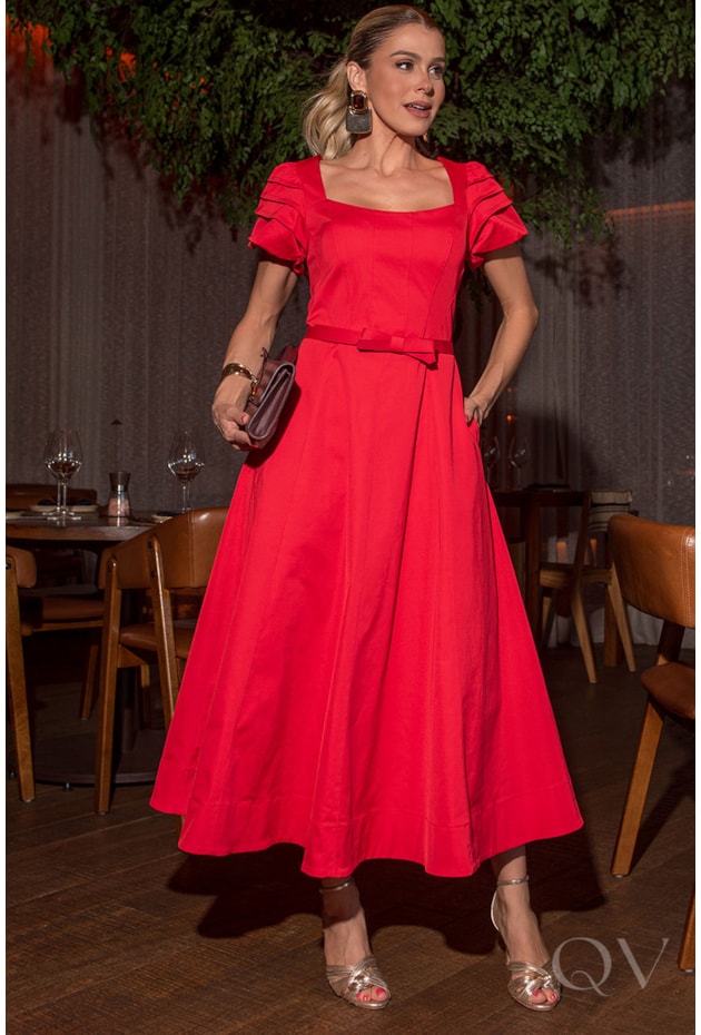 VESTIDO MIDI EM ALFAIATARIA COM NESGAS VERMELHO - LUZIA FAZZOLLI VESTIDO MIDI EM ALFAIATARIA COM NESGAS VERMELHO - LUZIA FAZZOLLI