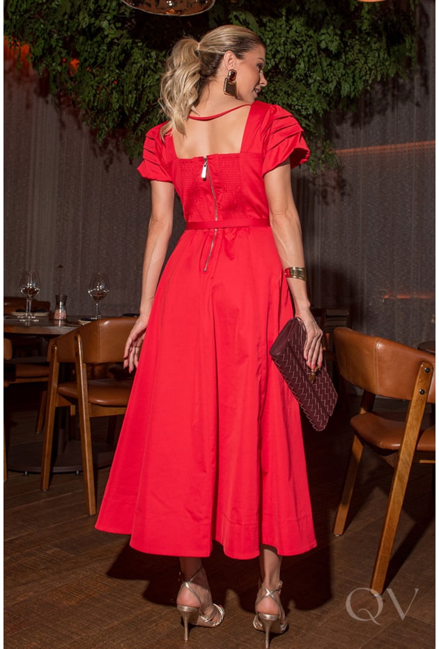 VESTIDO MIDI EM ALFAIATARIA COM NESGAS VERMELHO - LUZIA FAZZOLLI VESTIDO MIDI EM ALFAIATARIA COM NESGAS VERMELHO - LUZIA FAZZOLLI
