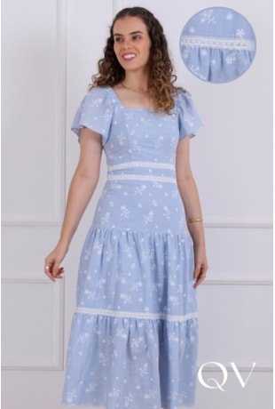 VESTIDO MIDI EM ALGODÃO AZUL - PURO SHARMY