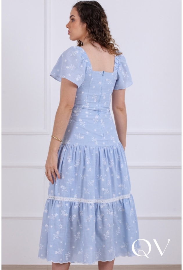 VESTIDO MIDI EM ALGODÃO AZUL - PURO SHARMY VESTIDO MIDI EM ALGODÃO AZUL - PURO SHARMY