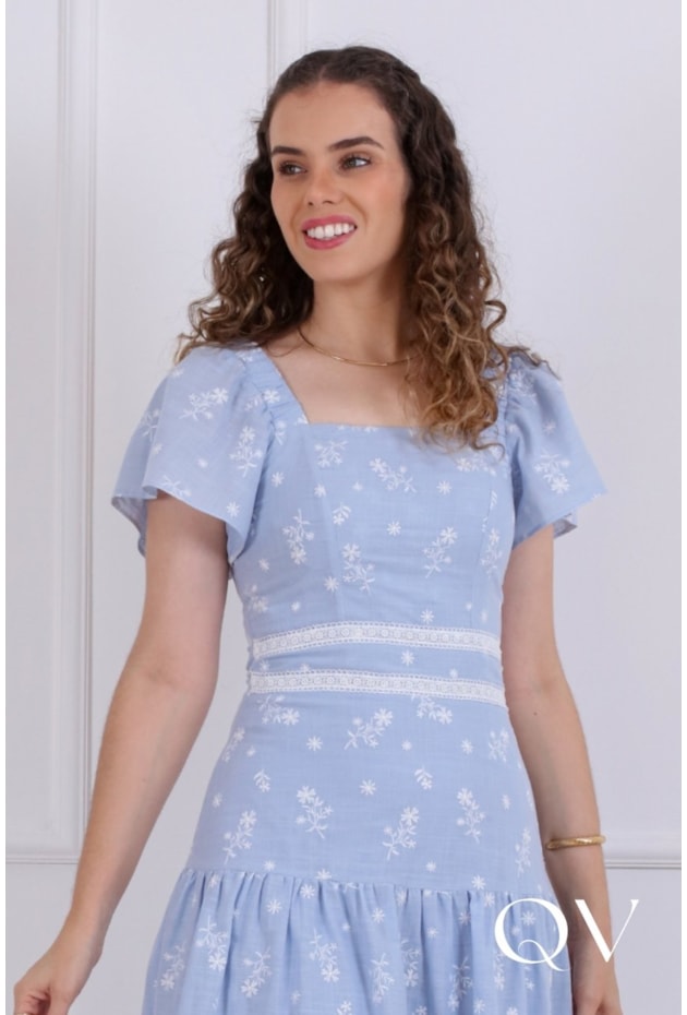 VESTIDO MIDI EM ALGODÃO AZUL - PURO SHARMY